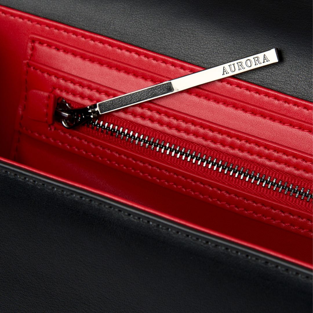 Red clutch bags interior inside pocket  #colour_black