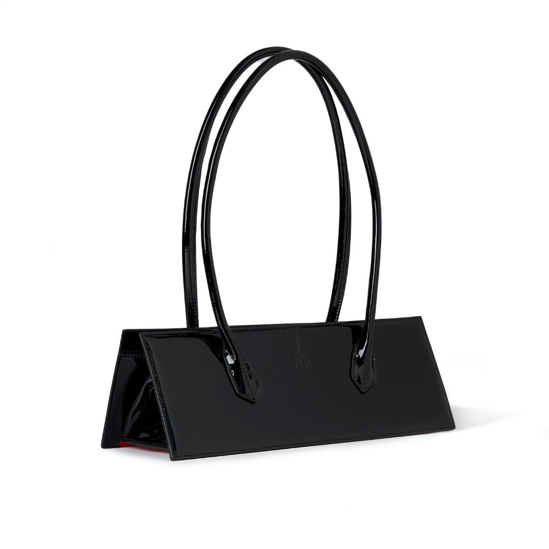 Aurora Alessia black patent handbag on a white background